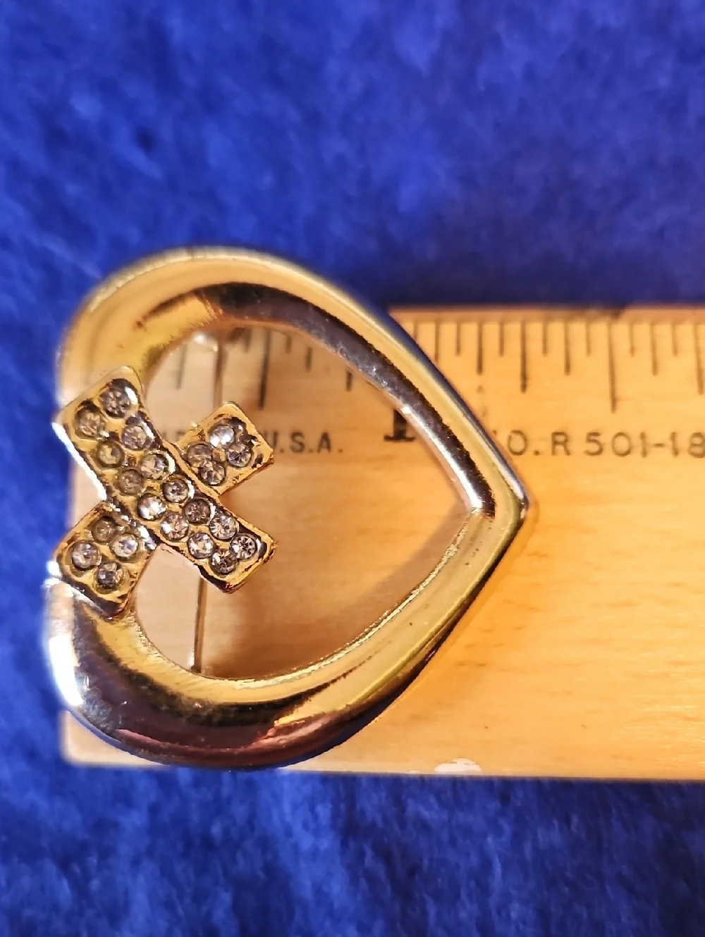 Vintage Brooche Heart With X Of Rhinestones Goldtone VGUC 80s-90s